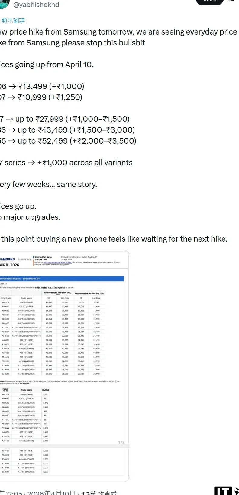 Ilustrasi ponsel Samsung Galaxy seri A dengan grafik panah naik menandakan kenaikan harga