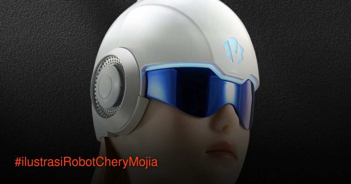 Robot humanoid Chery Mojia berdiri di showroom dengan latar belakang modern