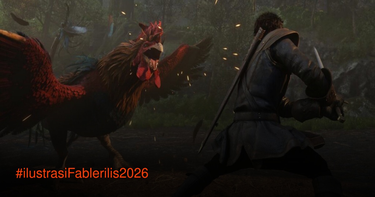 Logo game Fable reboot dengan latar belakang fantasi Albion