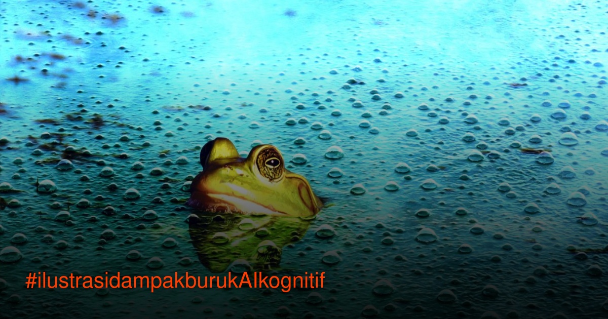 Ilustrasi katak di air, metafora efek katak rebus untuk ketergantungan AI