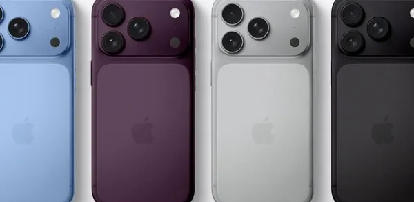 Ilustrasi pilihan warna baru iPhone 18 Pro series termasuk Dark Cherry, Light Blue, Dark Gray, dan Silver.