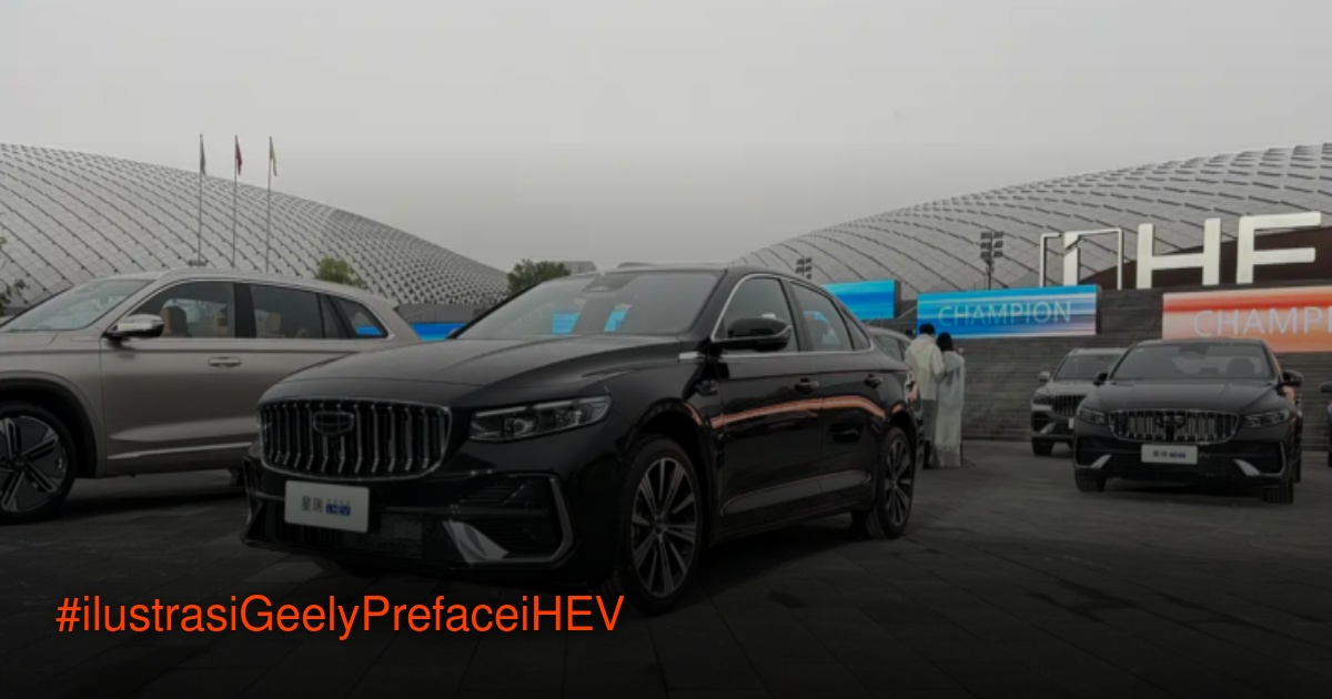 Sedan Geely Preface i-HEV warna biru Eric Blue tampak samping