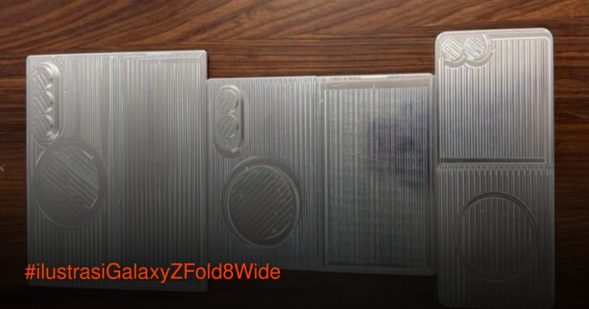 Dummy unit Galaxy Z Fold 8, Fold 8 Wide, dan Flip 8 terlihat dari depan.