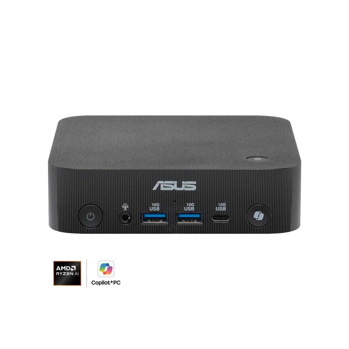 Mini PC ASUS ExpertCenter PN55 berwarna hitam di atas meja