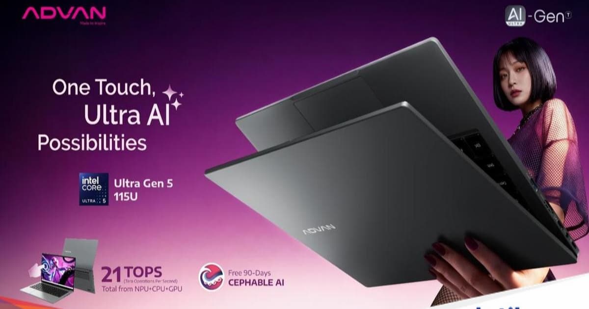 Laptop Advan Aigen Ultra dengan desain modern dan layar sentuh 14 inci