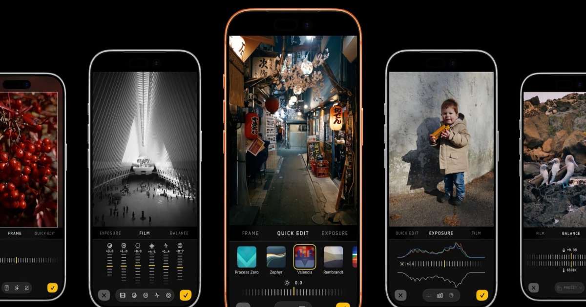 Tampilan antarmuka Halide Mark III dengan editor Photo Lab dan filter film baru