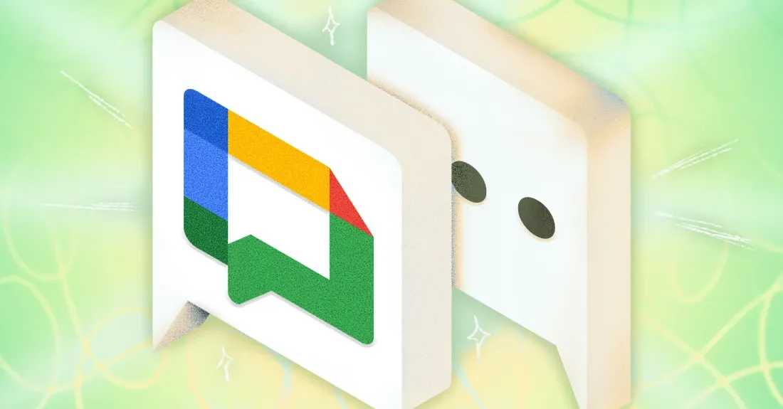 Ilustrasi antarmuka Google Chat dengan berbagai fitur produktivitas