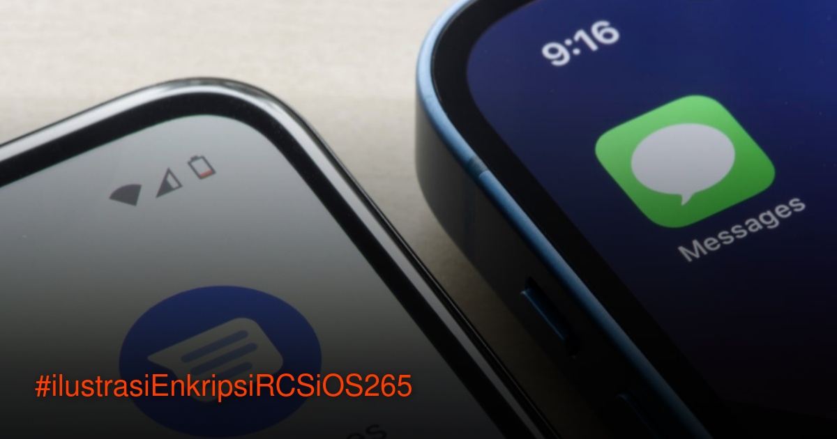 Tampilan antarmuka pesan RCS dengan ikon gembok enkripsi di iPhone dan Android