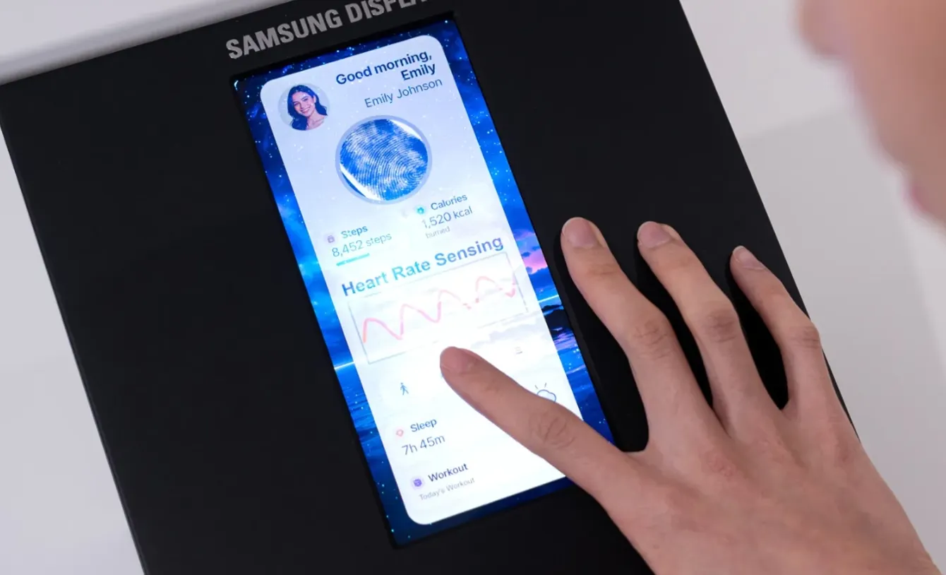 Samsung Display memamerkan teknologi layar Sensor OLED yang bisa mengukur tekanan darah dan detak jantung di SID Display Week 2026