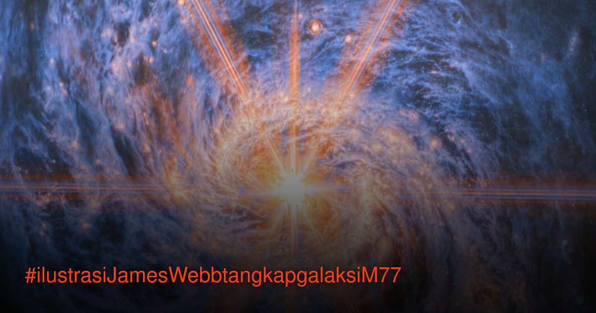 Gambar inti galaksi Messier 77 yang sangat terang dengan paku difraksi oranye dari Teleskop James Webb