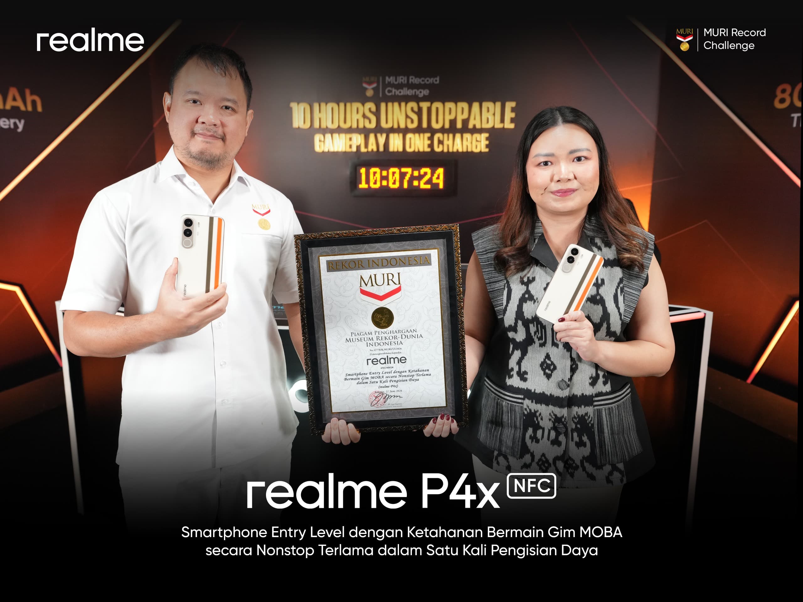 realme P4x Cetak Rekor MURI 10 Jam Main MOBA Sekali Charge