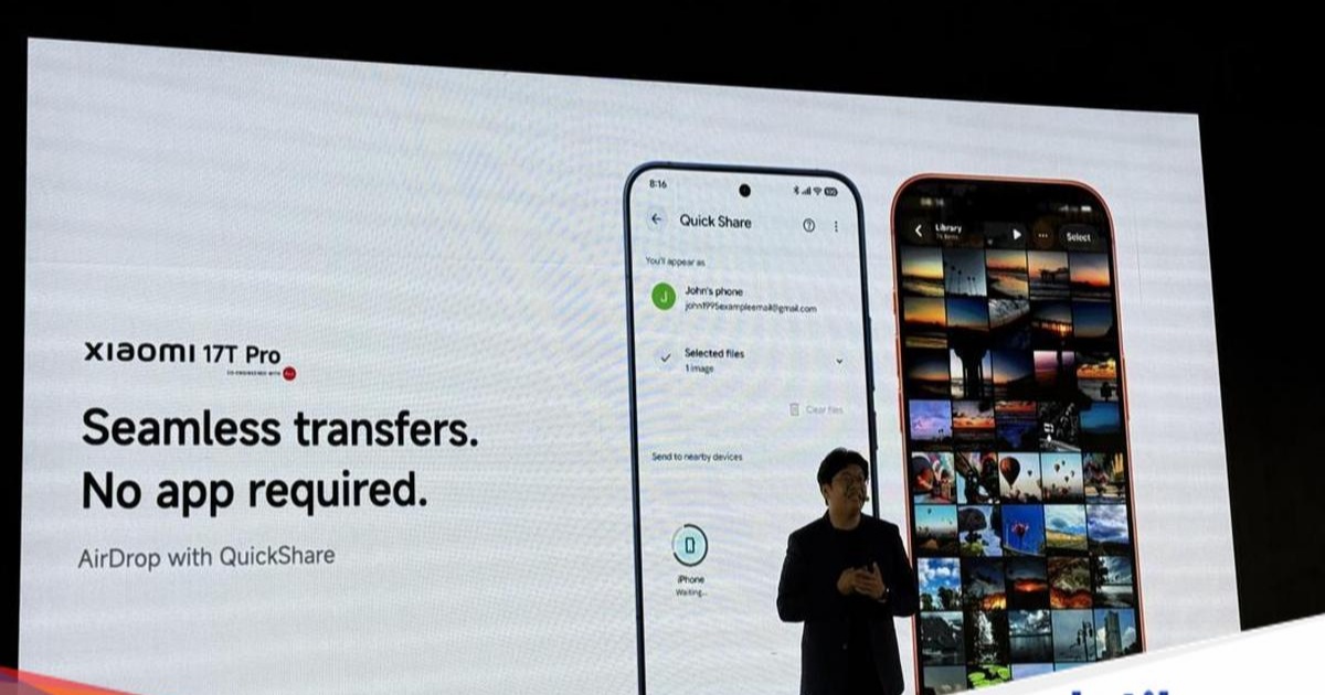 Xiaomi 17T Pro dengan fitur AirDrop via Quick Share untuk transfer file ke iPhone