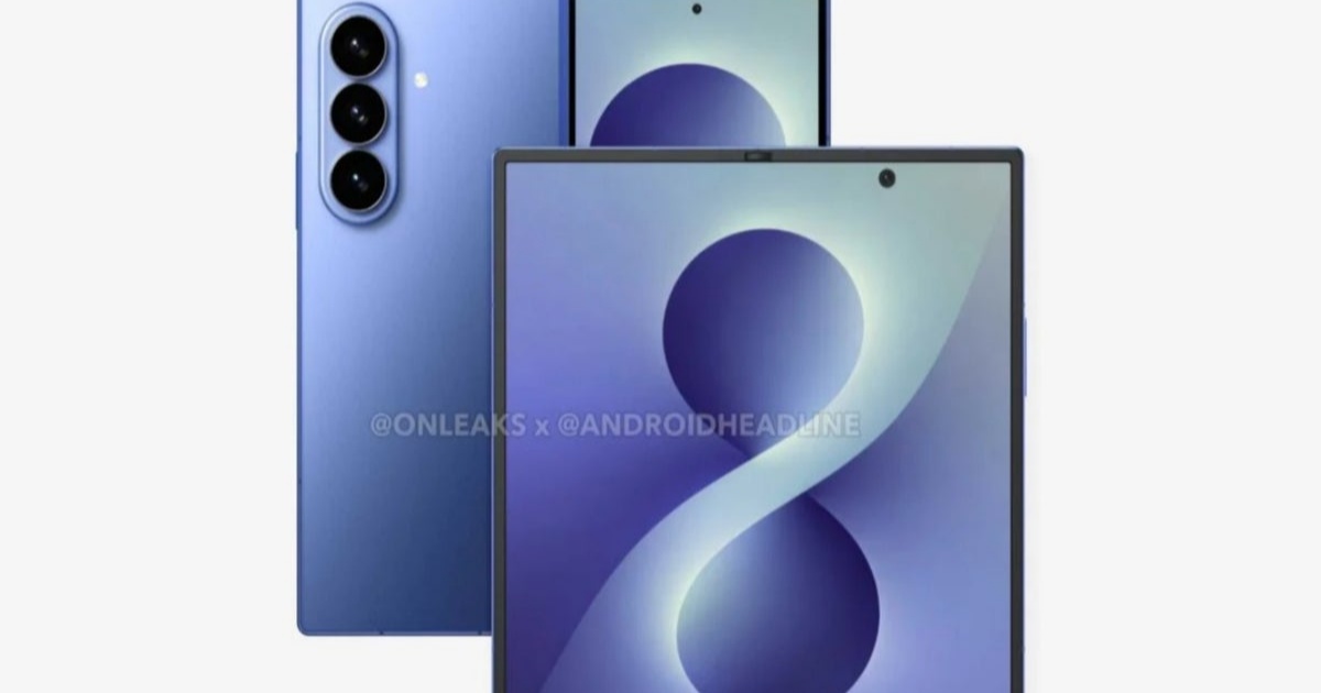 Ilustrasi render Samsung Galaxy Z Fold 8 Ultra dengan desain tipis dan layar lebar