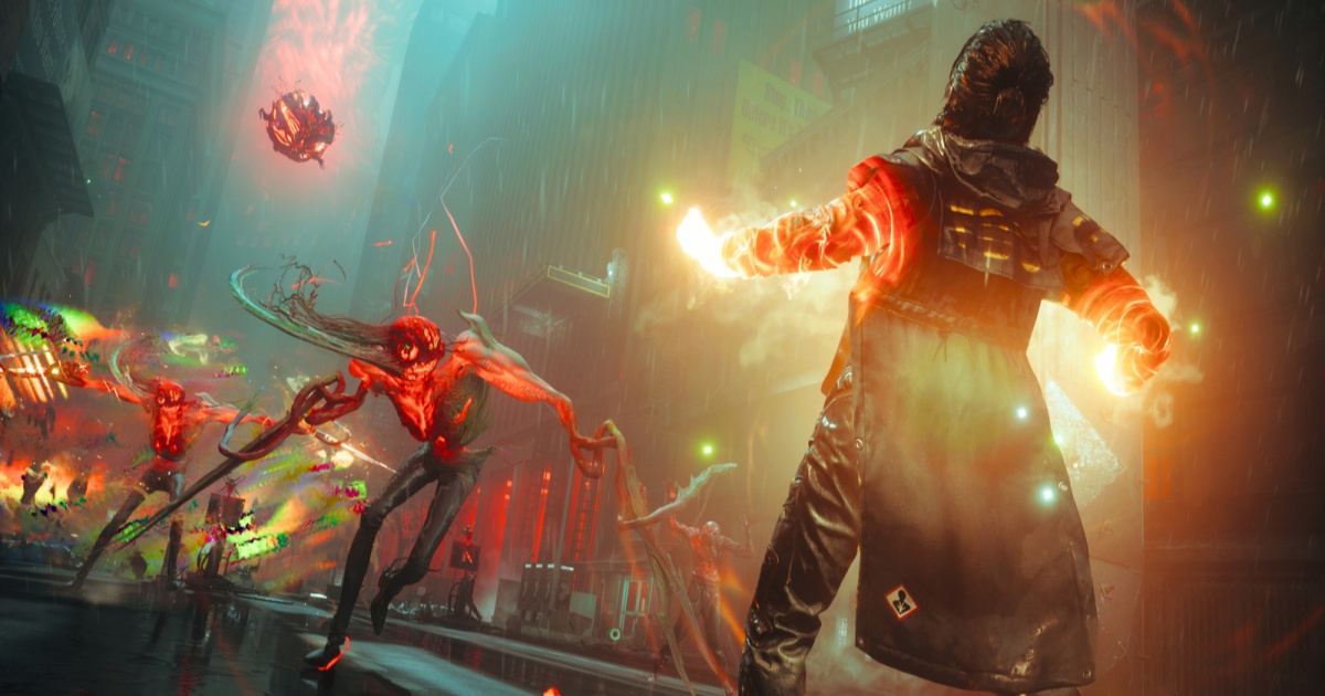 Tangkapan layar dari Remedy Entertainment's Control Resonant yang menampilkan Dylan Faden di New York yang terdistorsi.