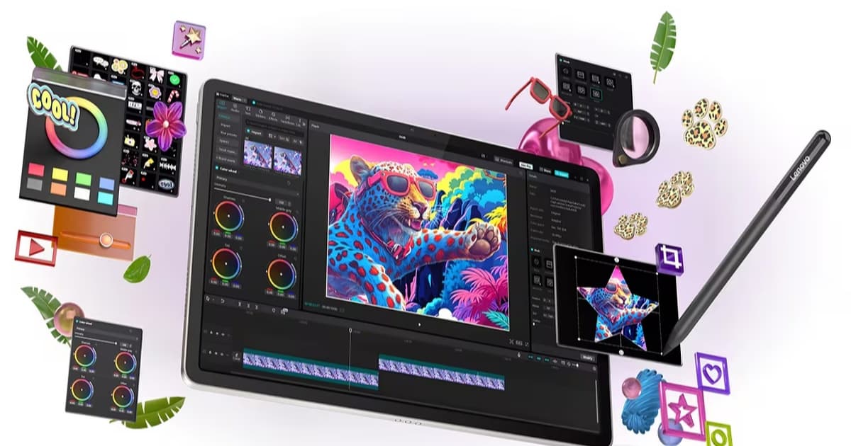 Ilustrasi tablet Lenovo dengan aplikasi melayang di layar, menggambarkan rumor kenaikan harga