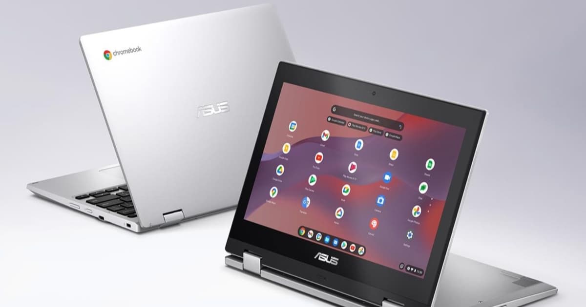 Ilustrasi Chromebook Google dengan latar belakang pendidikan