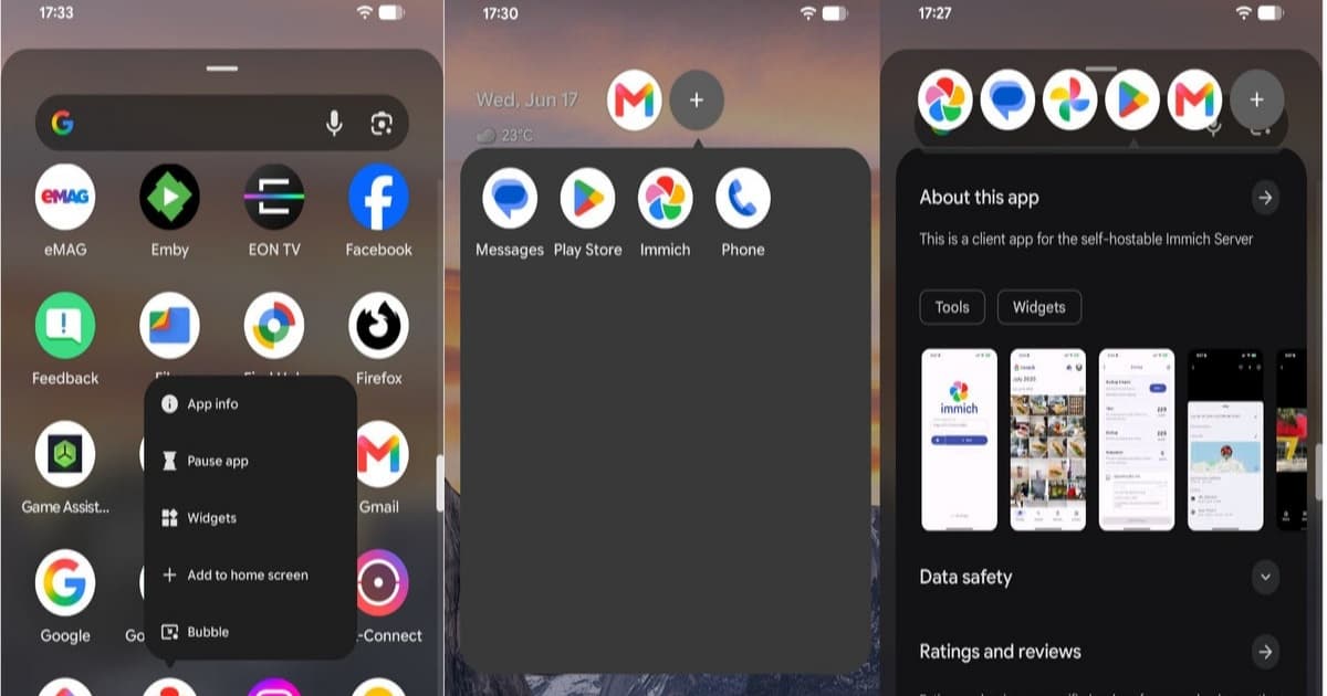Ilustrasi fitur App Bubbles Android 17 dengan Bubble Bar di ponsel lipat