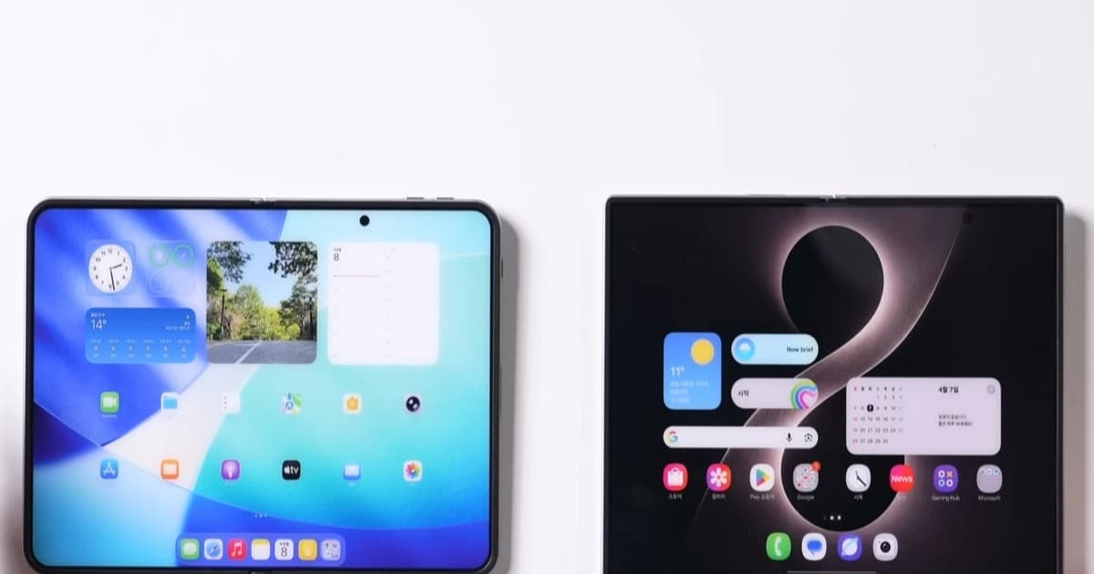 Ilustrasi perbandingan Samsung Galaxy Z Fold 8 dan foldable iPhone Ultra