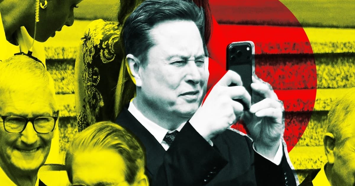 Ilustrasi Elon Musk melihat ponsel dengan ekspresi serius terkait saham SpaceX