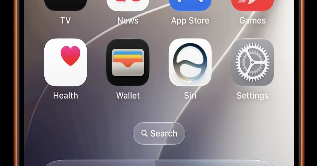 Screenshot layar utama iPhone menampilkan aplikasi Siri baru bersama aplikasi Apple lainnya di iOS 27 beta 2