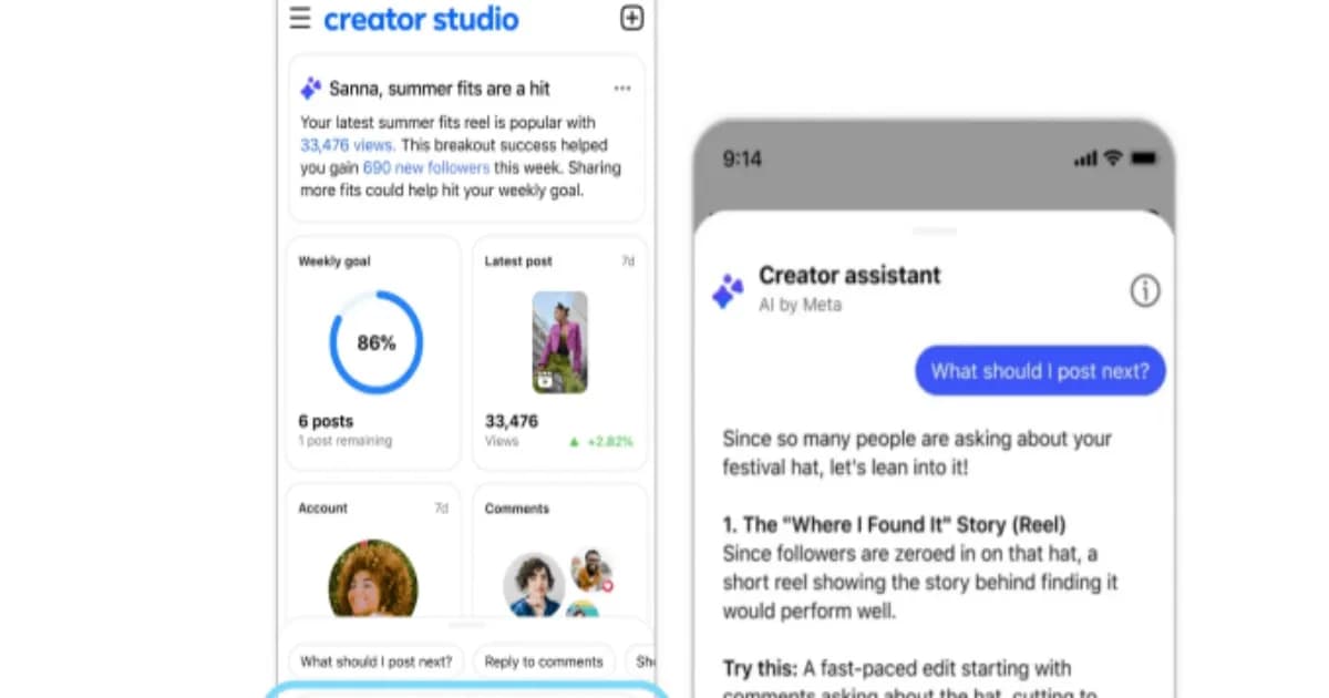 Tampilan antarmuka Creator Studio versi baru dengan asisten AI untuk kreator Facebook