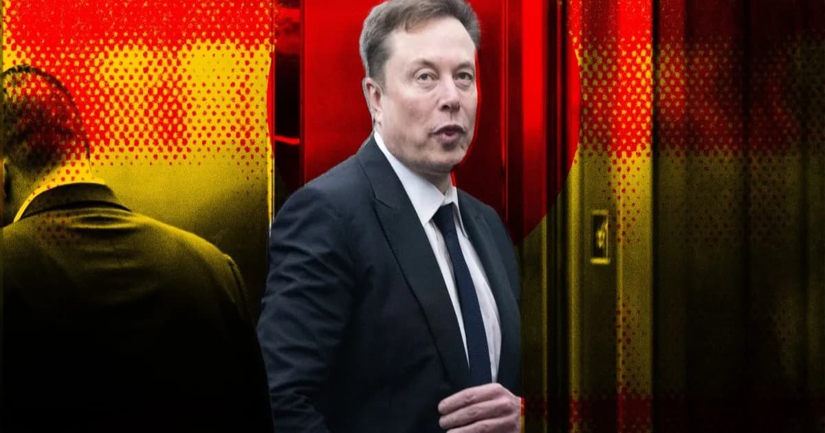 Ilustrasi foto Elon Musk dengan latar belakang grafik saham menurun