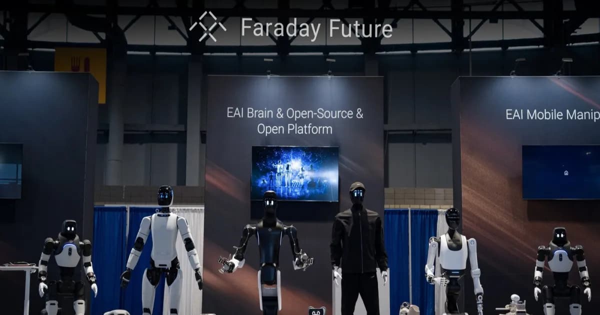 Faraday Future memamerkan lini produk robotik termasuk robot humanoid dan quadruped di pameran teknologi