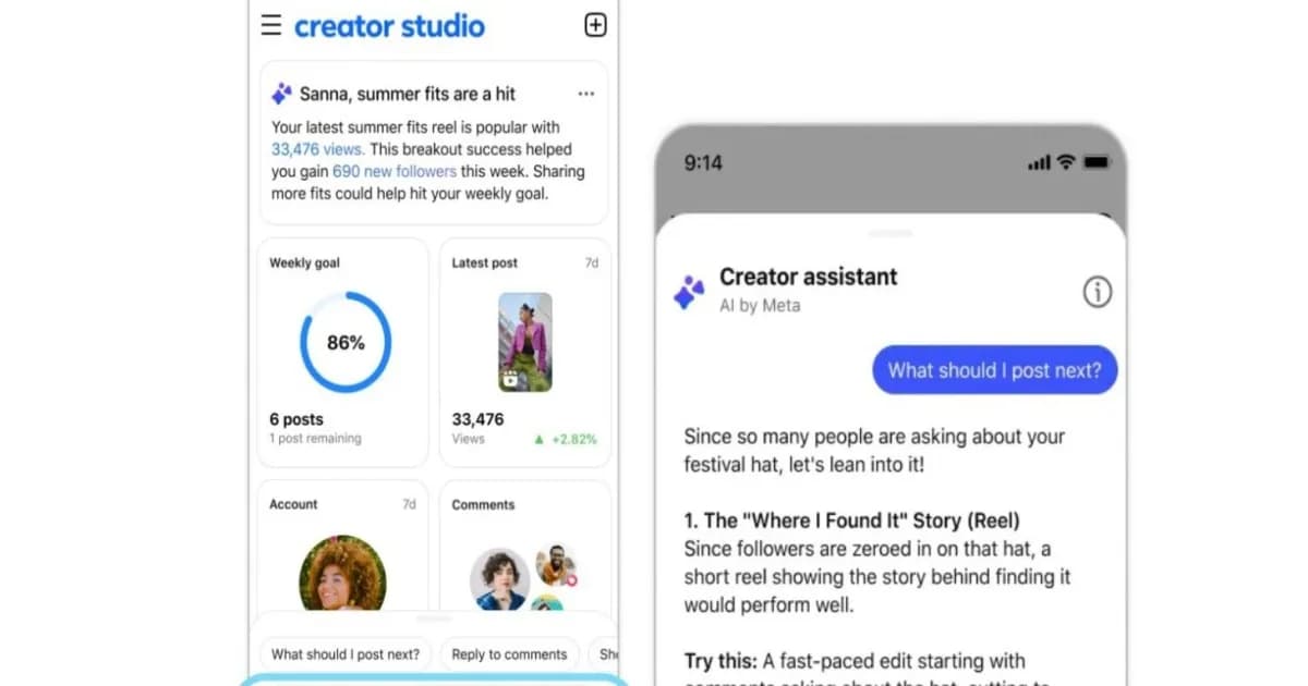 Tampilan antarmuka aplikasi Facebook Creator Studio baru dengan fitur AI Creator Assistant