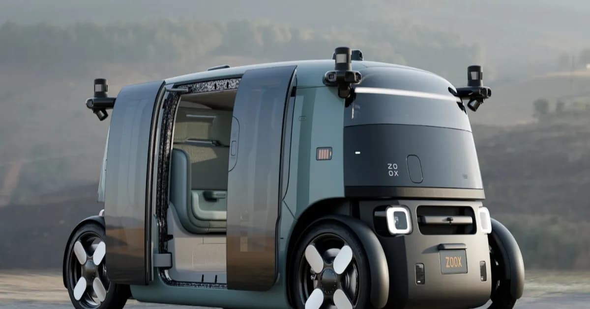 Robotaxi Zoox terbaru Amazon dengan desain kotak dan reflektor dua arah
