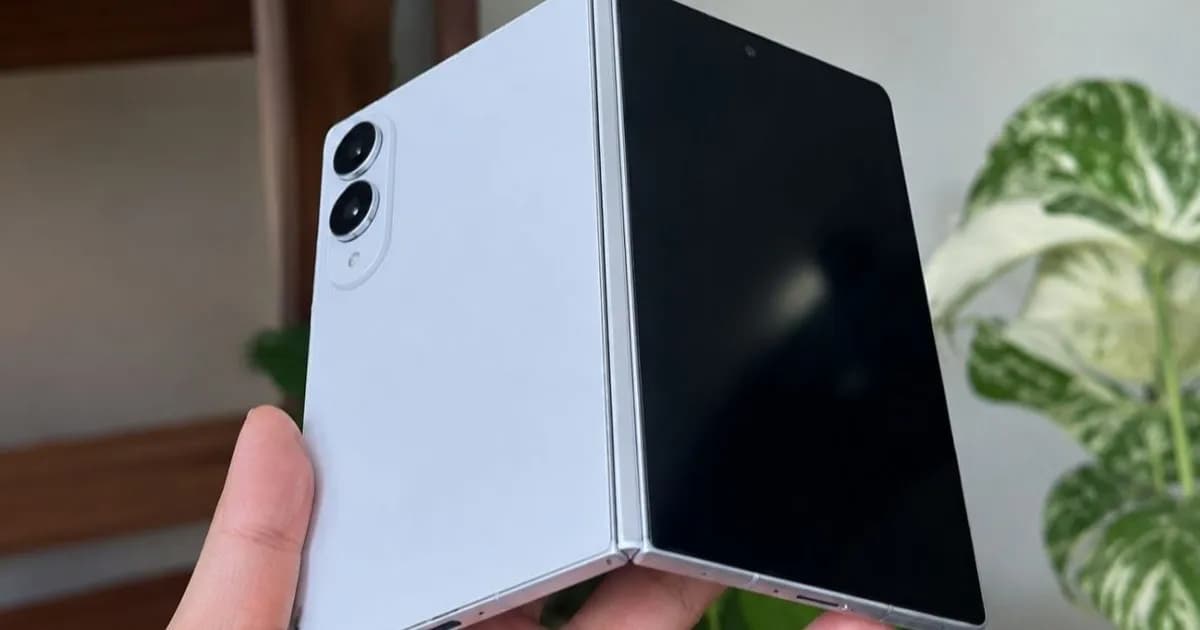 Galaxy Z Fold 8 Wide dalam posisi terbuka dengan desain lebih lebar