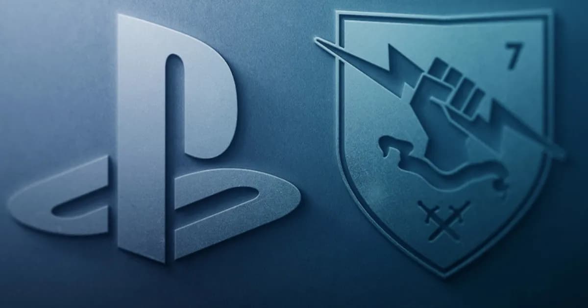 Logo Bungie dan logo PlayStation berdampingan dengan latar belakang gelap.