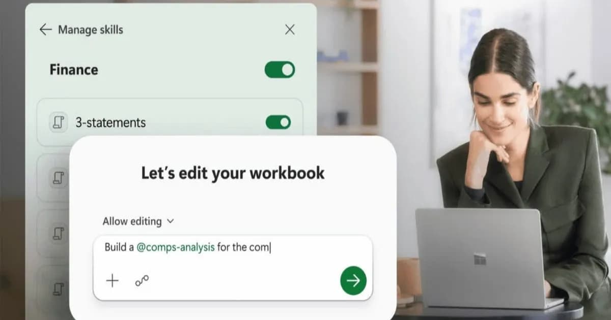 Ilustrasi Copilot Excel dengan fitur Skills untuk tim finansial