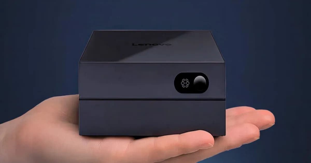 Lenovo AI Host Mini tampak depan dengan desain kompak