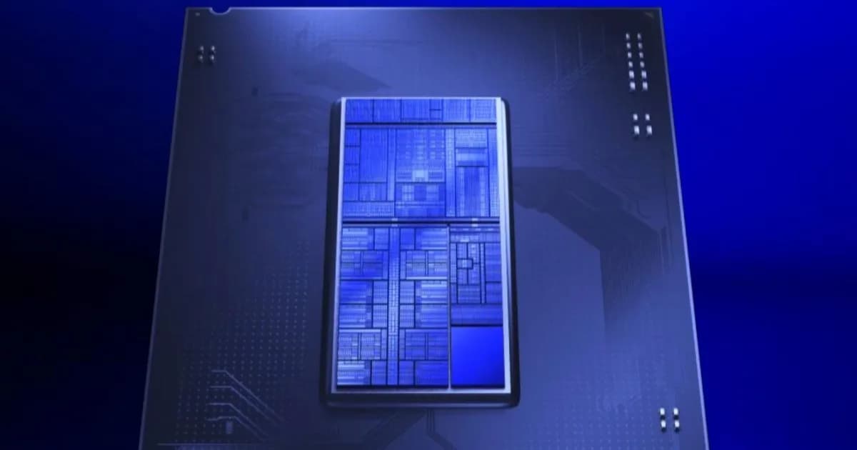 Ilustrasi prosesor Intel Core Ultra generasi terbaru dengan desain dual-tile
