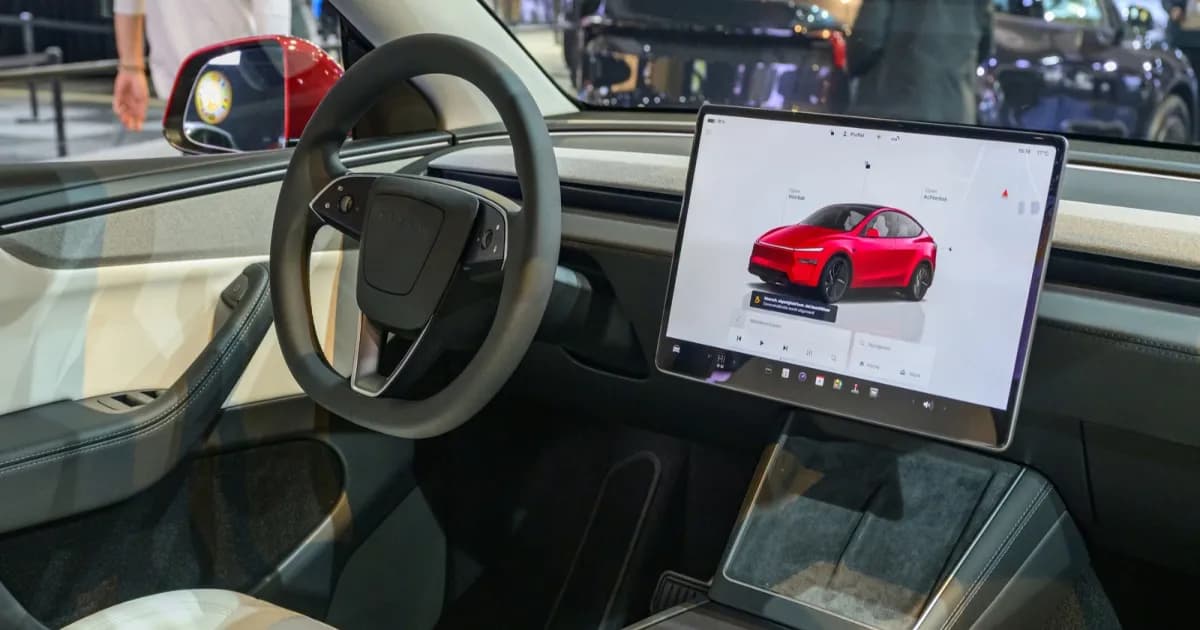 Interior Tesla Model Y dengan layar sentuh besar