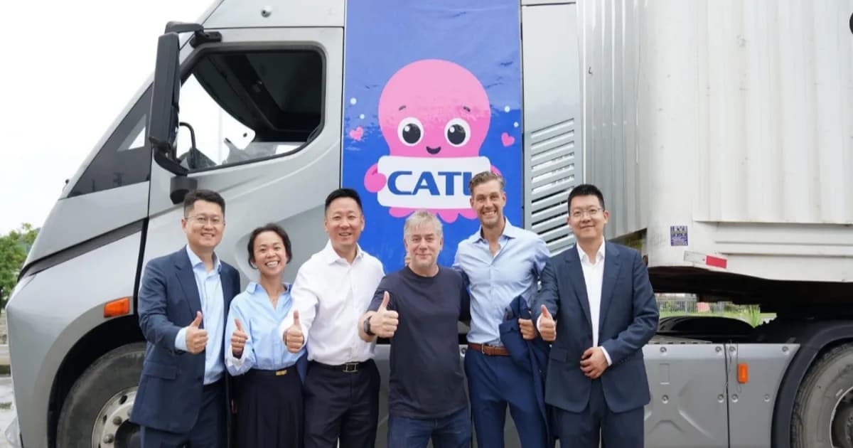 Ilustrasi kolaborasi CATL dan Octopus Energy dalam proyek Swaptopus untuk truk listrik