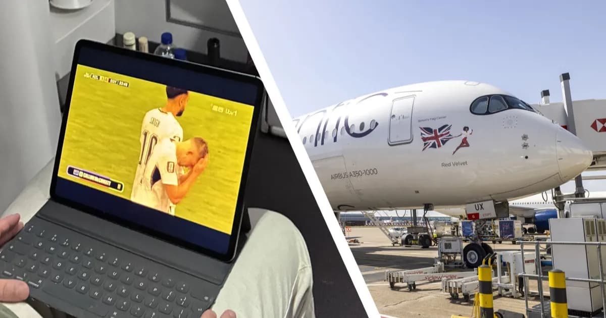 Pesawat Virgin Atlantic dengan logo Starlink di bandara