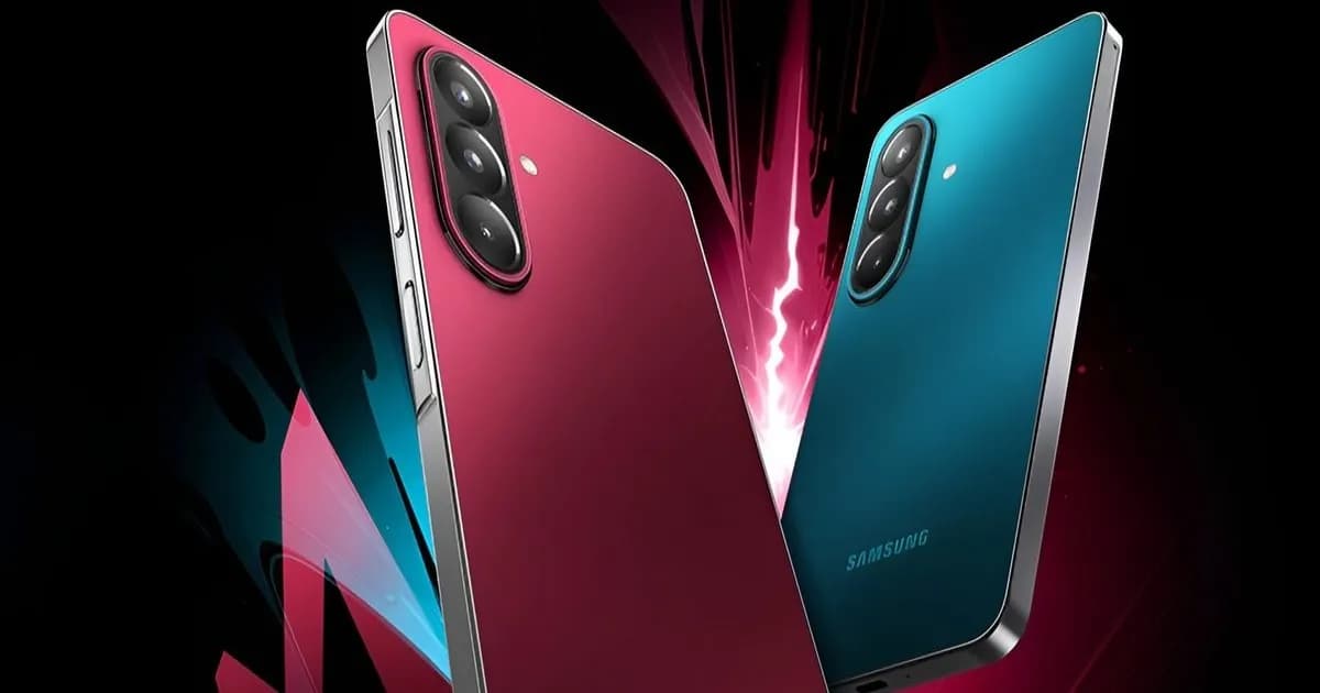 Samsung Galaxy M47 tampak depan dengan dua varian warna Rogue Red dan Blaze Blue
