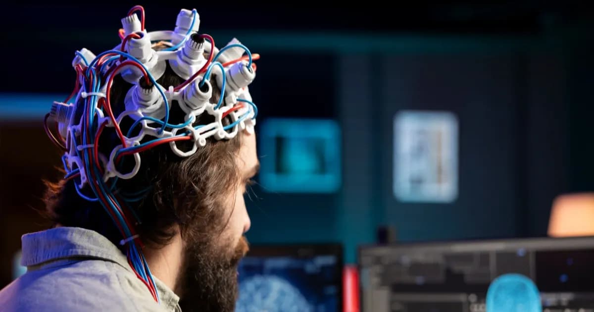 Ilustrasi teknologi brain-computer interface non-invasif Meta Brain2Qwerty