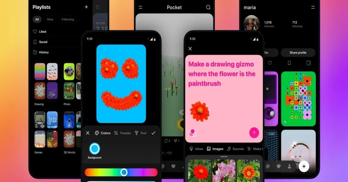 Tampilan aplikasi Pocket milik Meta untuk membuat gizmo interaktif berbasis AI