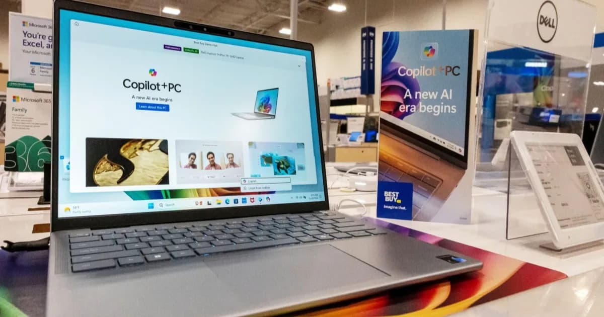 Ilustrasi laptop di layar point of sale dengan grafik penurunan penjualan PC