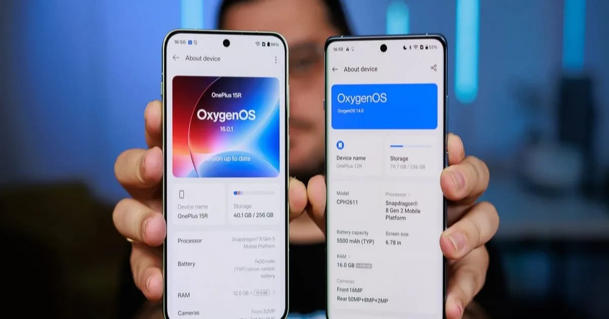 Tampilan antarmuka OxygenOS pada dua ponsel OnePlus yang berbeda