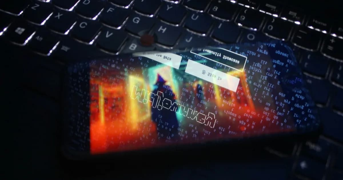 Ilustrasi keyboard dengan ponsel menampilkan logo Midjourney