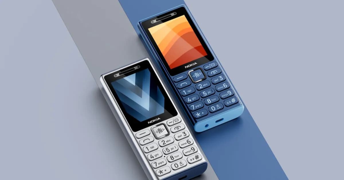 Nokia 210 4G dengan tombol AI di bagian tengah bodi depan