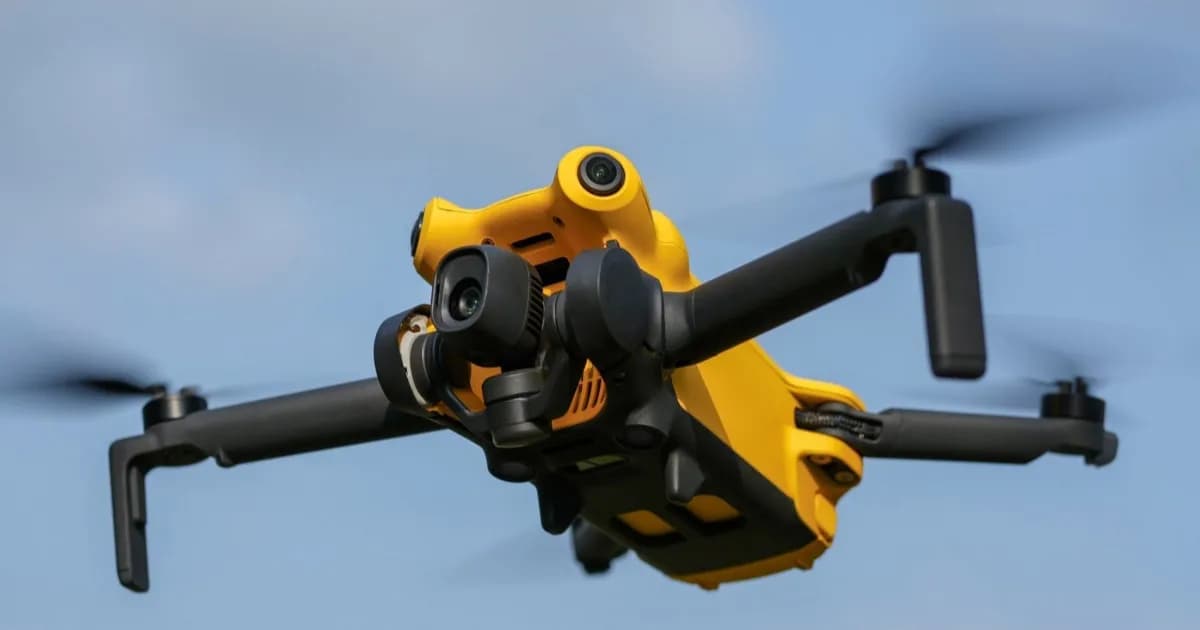 Drone SkyRover X1 terbang di langit biru cerah