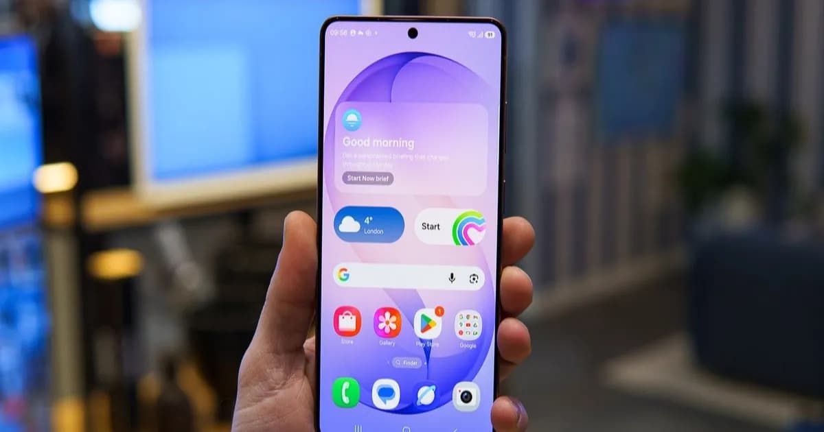 Ilustrasi Samsung Galaxy S26 Ultra dengan layar menyala dan tampilan antarmuka One UI
