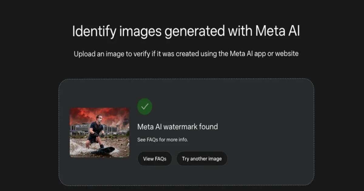 Tangkapan layar alat deteksi AI Meta yang mengidentifikasi gambar buatan Muse Image dengan watermark Content Seal