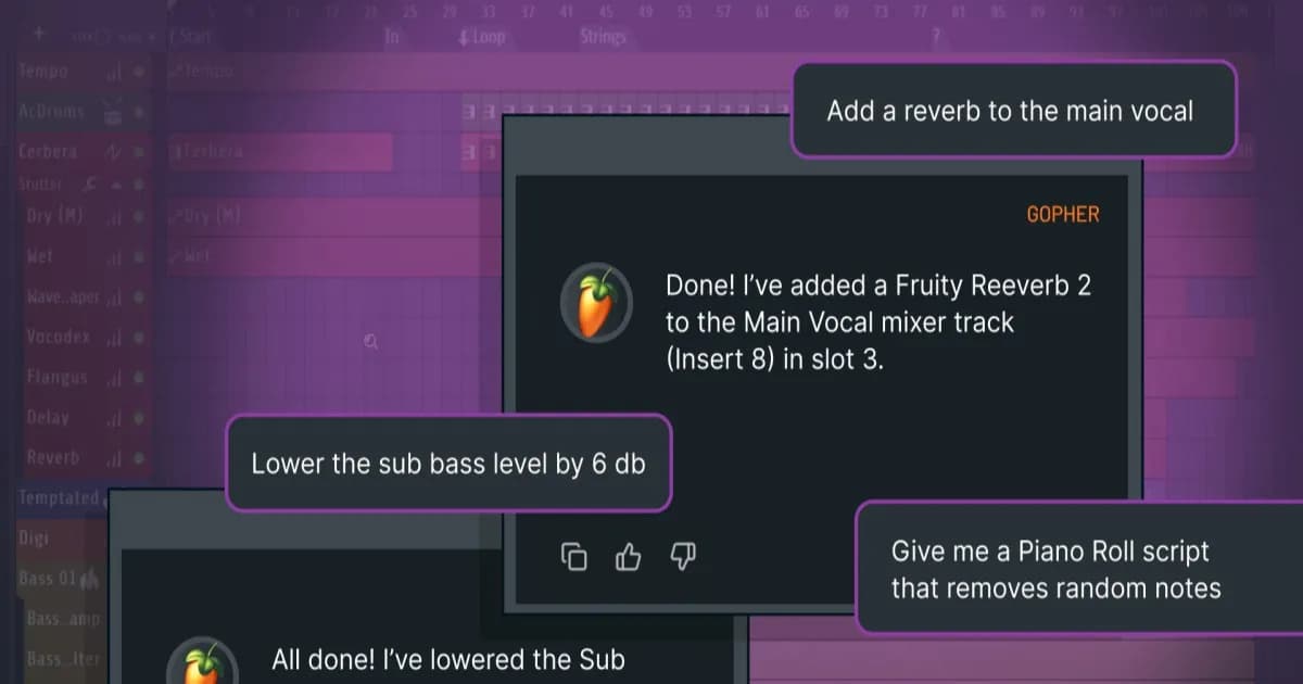 Tampilan antarmuka FL Studio 2026 dengan fitur AI Gopher yang baru