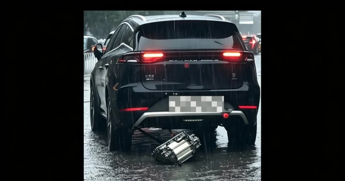 BYD Tang melaju di genangan banjir dalam kota Shenyang China pada Juli 2026