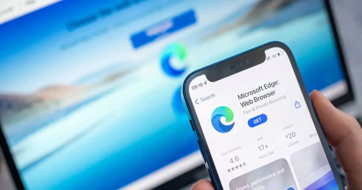 Ilustrasi Microsoft Edge dengan latar belakang Windows 11 yang menunjukkan praktik desain berbahaya untuk menghalangi pengguna beralih browser
